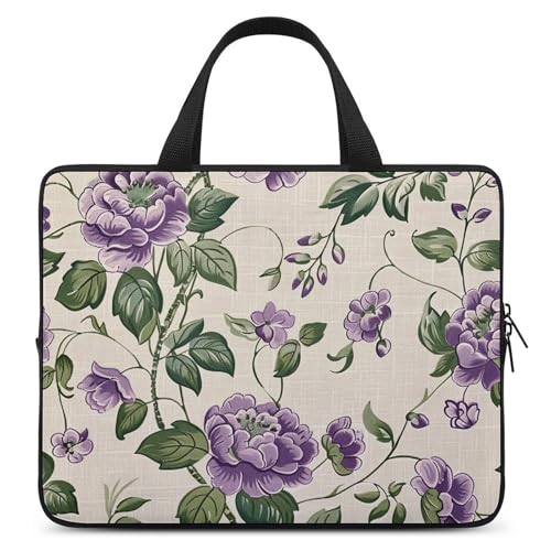 Sac ordinateur 17" floral en lin crème élégant pour le bureau