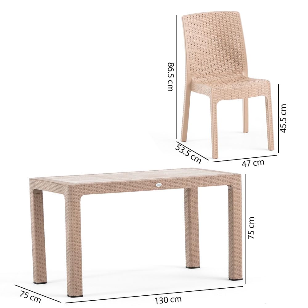 Omar & Amira Zestaw mebli ogrodowych rattan 130x75 cm stół i 4 krzesła Cappuccino