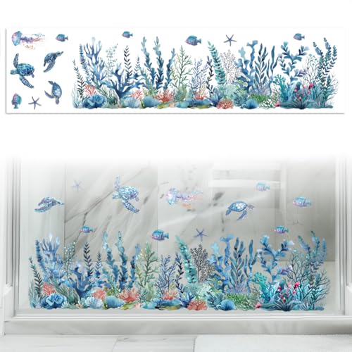 Peacoblue Window Static Cling Decal Sticker Double-Sided for Large Glass Car Windows, 1 Sheet Coral and Fish 47.2
