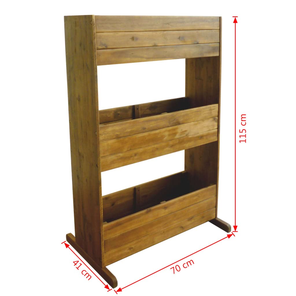 3-stufiges Garten-Hochbeet aus Akazie Massivholz, rustikaler Pflanzkübel und Blumentreppe für Pflanzen und Blumen, Pflanzer mit 3 Ablageböden für Garten, Balkon und Terrasse, 70x41x115 cm
