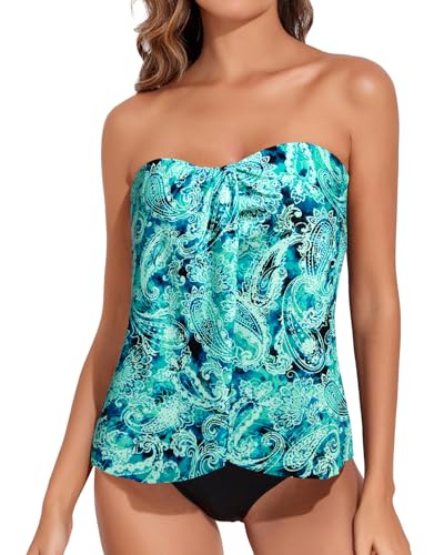 Image of Tempt Me Two Piece Tankini Bathing Suits for Women Halter Bandeau Swim Top with Bottom Flyaway Tummy Control Swimsuit