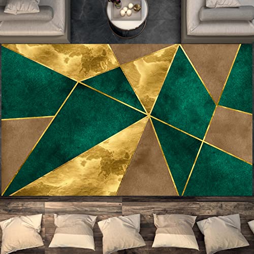 Image of ARUGYTEI Area Rug,Geometric Design Emerald Green golden yellow, Area Carpet for Bedroom Living Dining Classroom Meeting Room Kindergarten Office,iced coffee, 160 x 200 cm