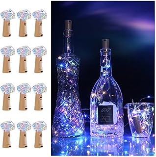 WARM FAMILY 12 Pack Bottle Lights, Bottle Lights with Cork, 2M 20 LED Warm Lights for Bottles, Wine Bottle Lights for Parties, Birthday, Wedding, Christmas DIY, Gifts (Multi Color)