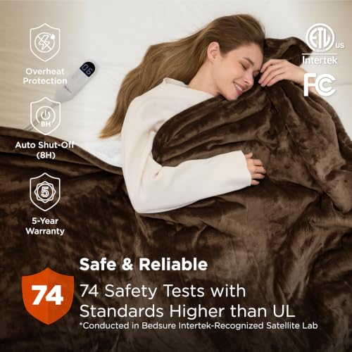 Image of Bedsure Heated Blanket Full Size, Electric Blanket with Preheat, Brown