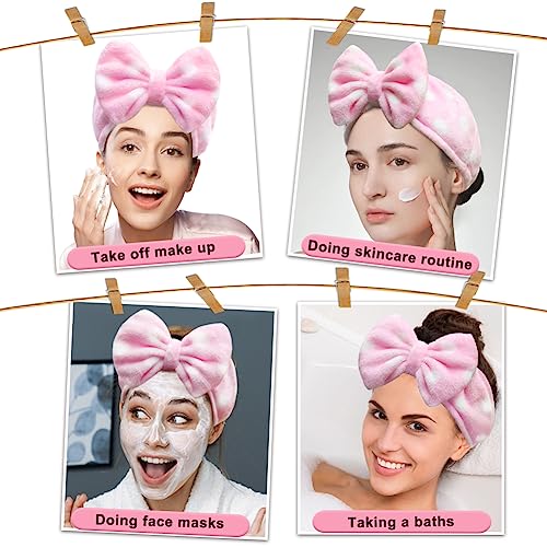 Shintop Women Fashion Lovely Soft Carol Fleece Bowknot Bow Makeup Cosmetic Shower Elastic Hair Band Hairlace Headband (Pink Polka Dots) #TOP6