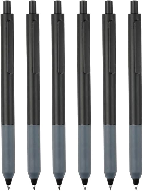 HeTaoCat Retractable Gel Pens, 0.5mm Fine Point, Quick Drying, Writing Drawing, Black ink gel pens, Box of 6 Pens (Black)