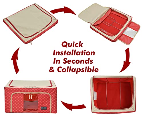 Image of Yellow Weaves Foldable Cloth Storage Box /Wardrobe Organizer - 24 LTR, 1 Pieces, Red