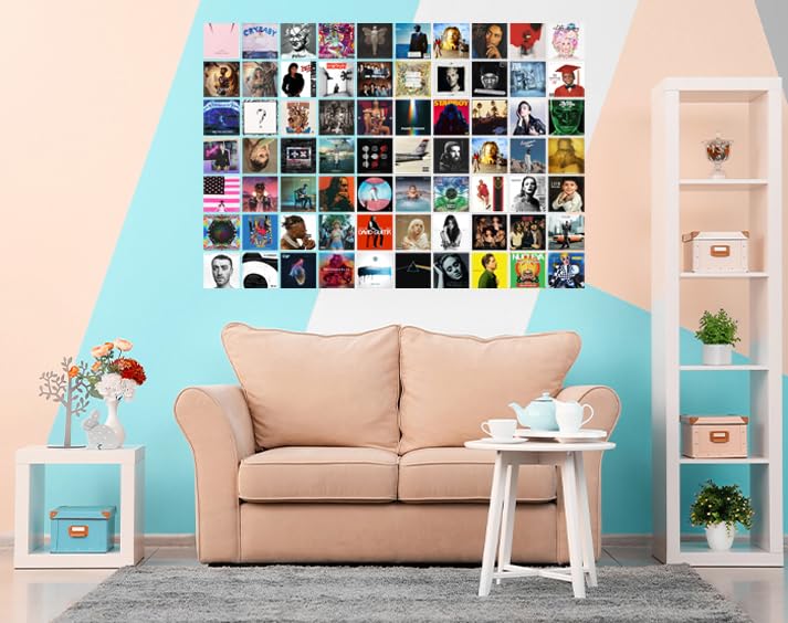 Image of Pack of 72 Music Wall Collage Kit Posters - 4 x 4 Inches Wall Decor Poster - Wall Art For Bedroom, Living room, Office - 1 Tissue Tape