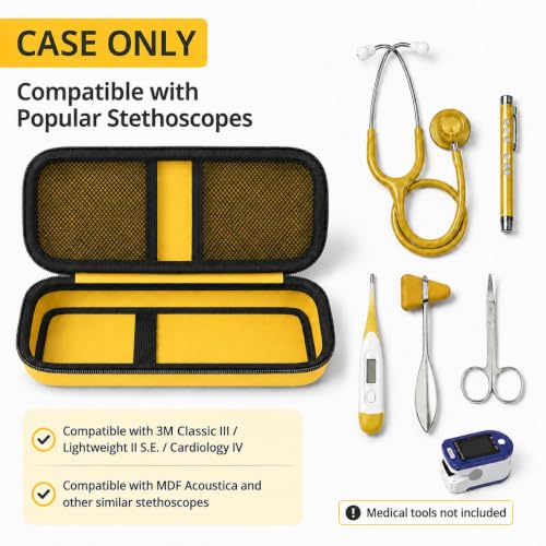 Image of Stethoscope Case for 3M Littmann Classic III Monitoring /Lightweight II S.E /Cardiology IV Diagnostic /for MDF Acoustica Stethoscopes, Holder for Nurse Doctor Essentials & Medical Accessories, Yellow