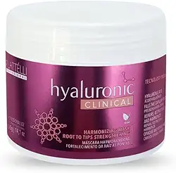 Máscara Hyaluronic Clinical 250gr - Plattélli Profissional, com Ácido Hialuronico para cabelos finos, opacos e porosos