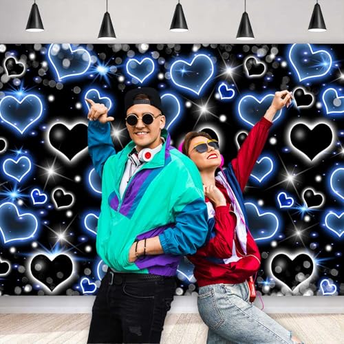 Fondo Fotográfico Corazones Negro y Azul 7x5ft miniatura 5