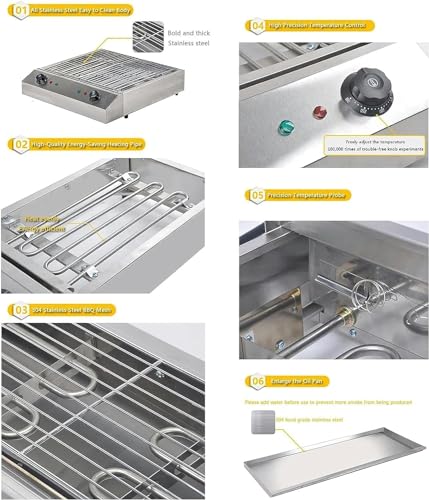 Portable Electric Table Top Griddle, Electric Smokeless Portable BBQ Barbecue Grill Indoor Cooking Grill With Water Filled Drip Tray & Temperature Control, Kebab Grill, Safe Griddle For Indoor - Image 2