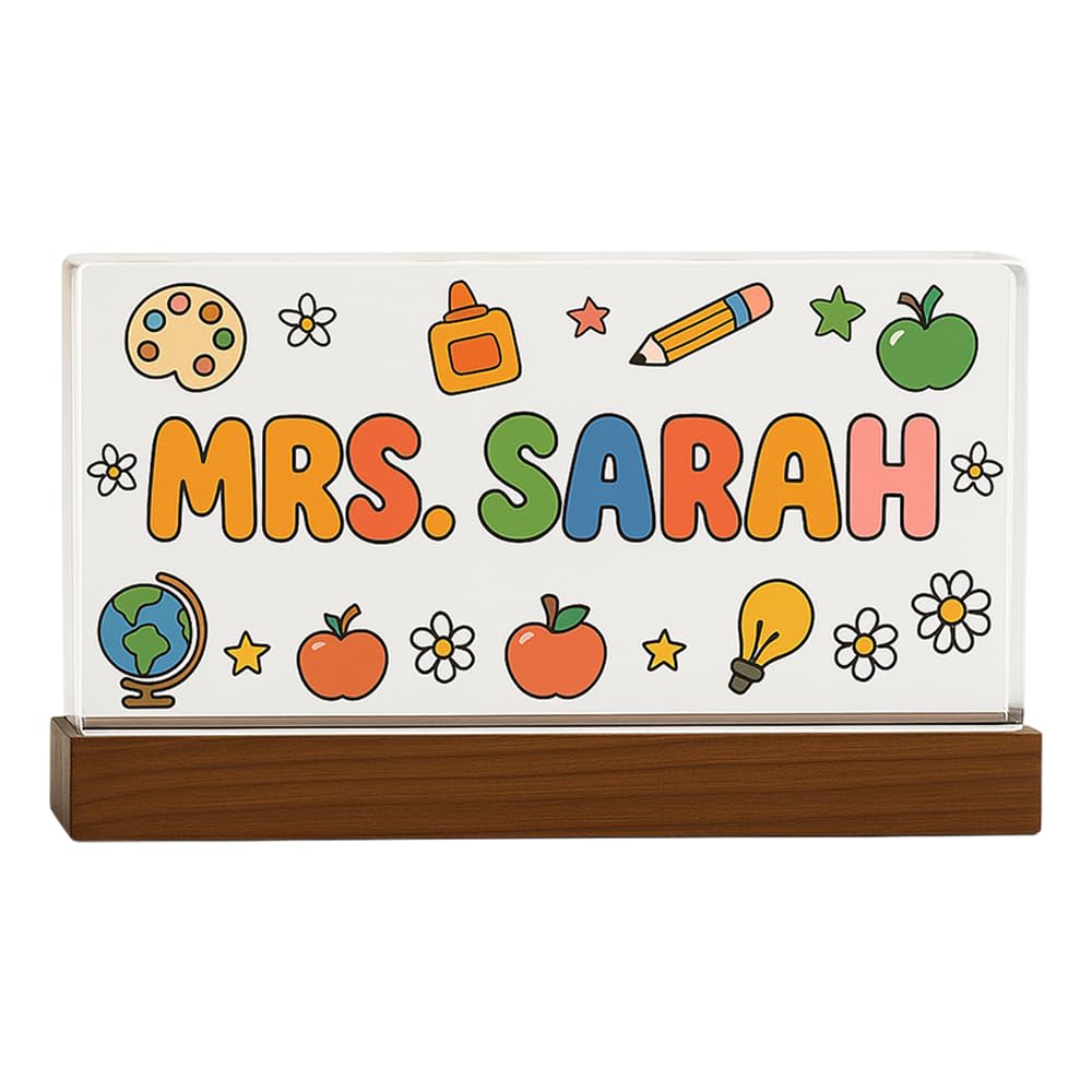 Custom Teacher Desk Name Plate, Personalized Teacher Acrylic Desk Name Plate with Wooden Base, Teacher's Sign Classroom, Gift for Teachers, Women,