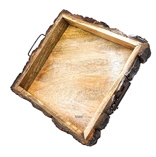 Image of Sheesham Wooden Tray, Nested Handmade & Handcrafted Square Serving Platter (Natural Handmade & Handcrafted Square Serving Tray)