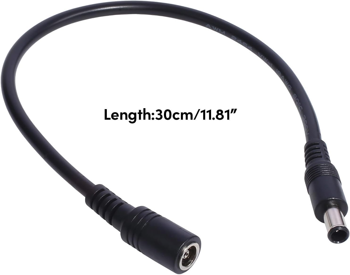 Black Power Extension Cable, 6.5x4.4mm, 18AWG, 120W, 30cm, Supply Cord Power Cords Cables