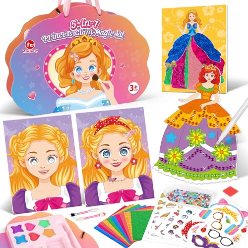 Mocoosy Princess Glam Magic Kit Doll Makeup Craft Book for Kids Art and Craft Kit for Girls Ages 4-8 DIY Dress Up Sticker Travel Game On the Go Activity Toys Birthday Gifts for 5 6 7 8 9 Years Old