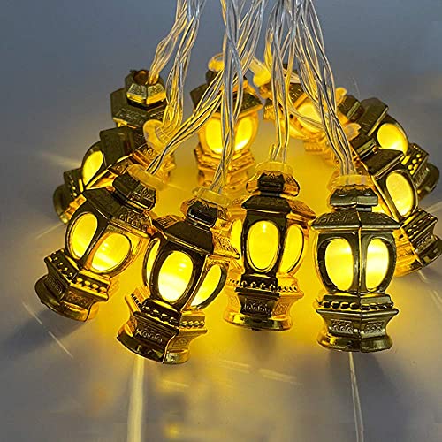 Purezento Muslim Ramadan String Lights, Golden LED Islam Lantern Shape , Eid Mubarak String Lights Decoration for Home Festival Party Bedroom Birthday (1.5m/10 LEDs)