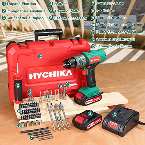 Trapano Avvitatore Batteria 18V, HYCHIKA Trapano a...