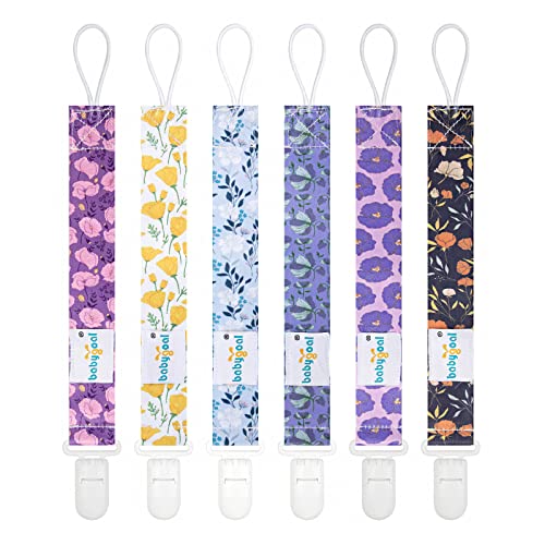 Image of babygoal Floral Pacifier Clips, 6 Pack Binky Paci Holder Leashes Fits for Most Baby Pacifiers and Binkies
