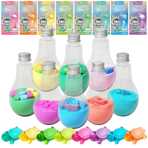 Tabletscit Bath Bombs for Kids Gift Set STEAM Science Kit with 8 Fizzy Colors & Organic Turtle Soaps Travel Bath Toys for Boys & Girls Ages 3-8