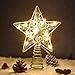 Juegoal Star Tree Topper with 20 LED Lights, Metal Silver Lighted Treetop Ornaments, Battery Powered Light Up Christmas Tree Decorations, 6.5 x 6.5 Inches