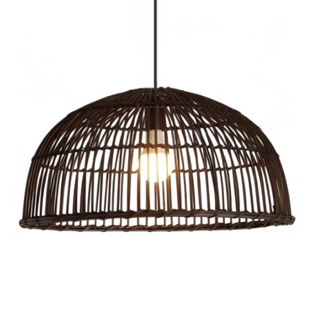 HUAYUSEDF Vintage Handmade Rattan Wicker Pendant Lamp Chandelier Hanging Light Ceiling Fixture 19.7 Inch Round Hollow Lantern for Dining Room Sunroom Restaurant Living(Brown,50cm)