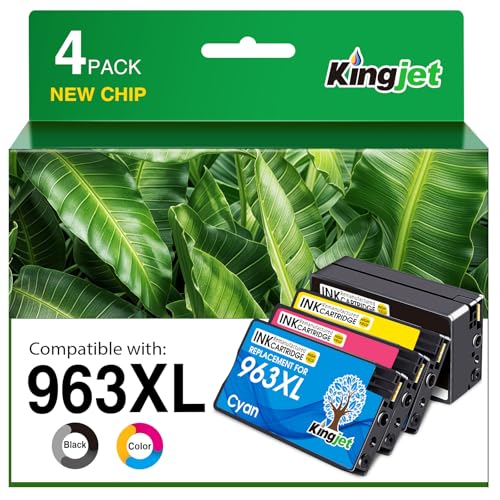 KINGJET 963XL Ink Cartridges Multipack Remanufactured for HP 963 963XL Ink Cartridges for HP Officejet Pro 9010 9012 9013 9014 9015 9016 9018 9019 9020 9022 9025 (Black Cyan Magenta Yellow)