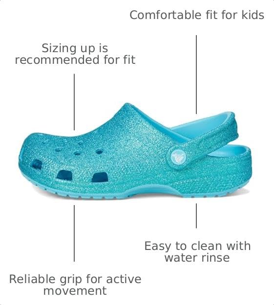 Image of Crocs Unisex Classic Glitter Clogs (Little Kid /Big Kid) Tinted Glass 5 Medium