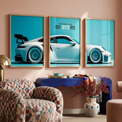 Image of HOTHOUSE Big Porsche Car Framed Posters Gift Items for Boys Room Wall Decoration Bedroom Living Room Office Studio Decor | Car Poster Frame for Wall Decor Set Of 3 Size (13 X 17 inch)