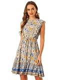 Allegra K Vestido Floral para Mujer con Cuello Redondo, Volantes, sin Mangas, Vestido Bohemio Multicolor M