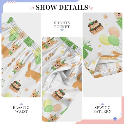 Happy Birthday Corgi Dog Boys Long Pants Soft Trousers Elastic Waist Kids Lounge Bottoms with Pockets S-XL4