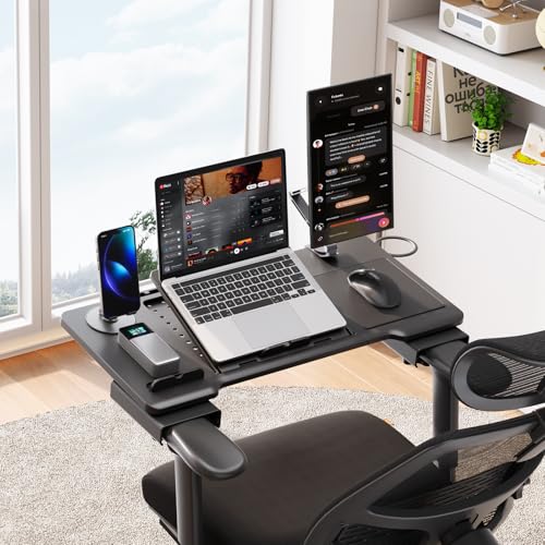 Newtral Adjustable Laptop Desk for Office Chairs - T-Shape Armrest Only, Portable Workstation with Cup Holder & Mouse Pad, Laptop Tray Home Office/Gaming Desk(Verify Chair Fit)