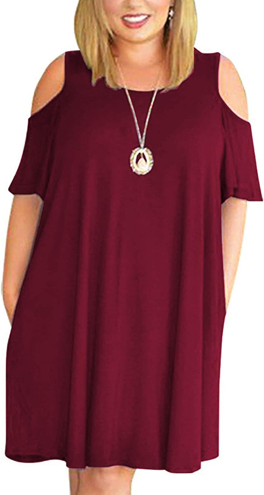 Women's Plus Size Summer Dresses Short Sleeve Casual T-Shirt Swing Dress with Pockets