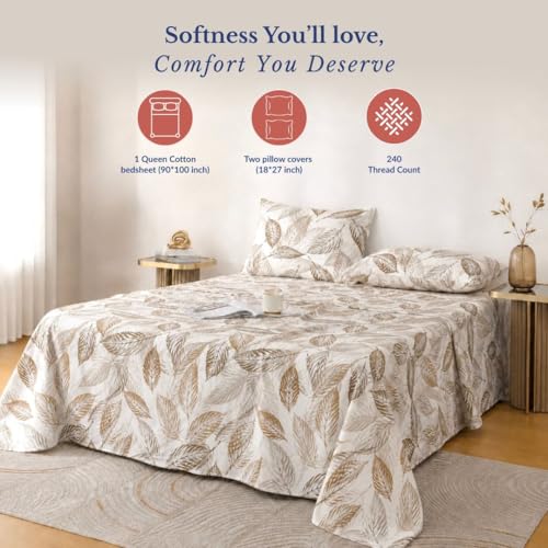 Image of Jaipur Weaves Bedsheet Queen Size 100% Pure Cotton Bed Sheet with 2 Pillow Covers, 240 TC Super Soft Cozy Bedsheets Set,90x108 inches(Cocoa Brown, Queen, Pack of 1)