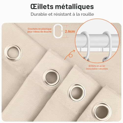 Rideau de douche imperméable beige pour éviter les projections sur le sol