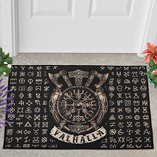 Fußmatte Fussmatte Wikinger Walhalla Vegvisir Axt 3D Print Bodenmatte Innen Türmatte Weiche Gummimatte Willkommen Matte für Badezimmer Dekor White 50x80cm Cover