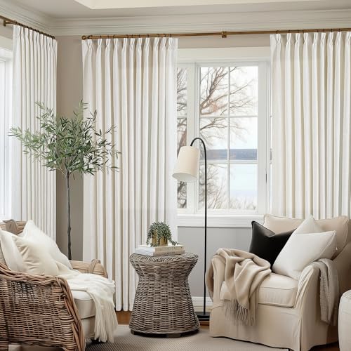 Image of TWODRAPES Pinch Pleated Extra Wide Curtain Panels 90 Inches Long 70 Wide Linen Curtain for Patio Sliding Glass Door Cream Hooks Rings Semi Sheer Privacy 90 Inch Length for Living Room 70x90 1 Panel