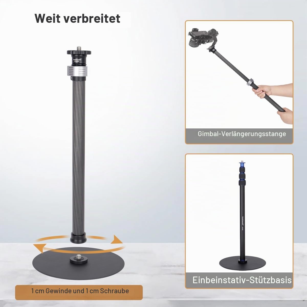Koolehaoda Einbeinstativständer für den Schreibtisch, 40–71 cm Kohlefaser Einbeinstativ Montageständer mit Schwerer Basis für DSLR-Kamera, Licht, Webcam, Live-Streaming, Vlogging