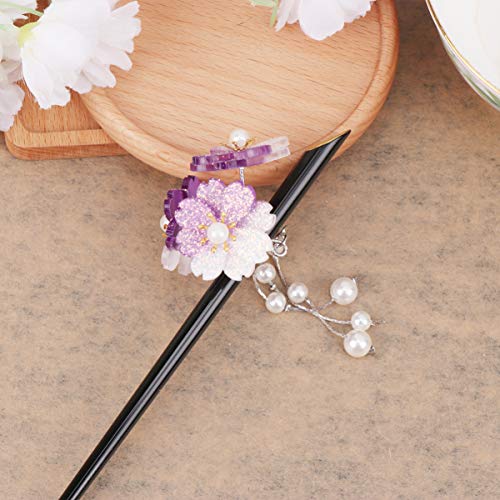Pixnor Vintage Flower Hair Stick, Flor Design Madeira feito à mão Chopstick de cabelo com franja est