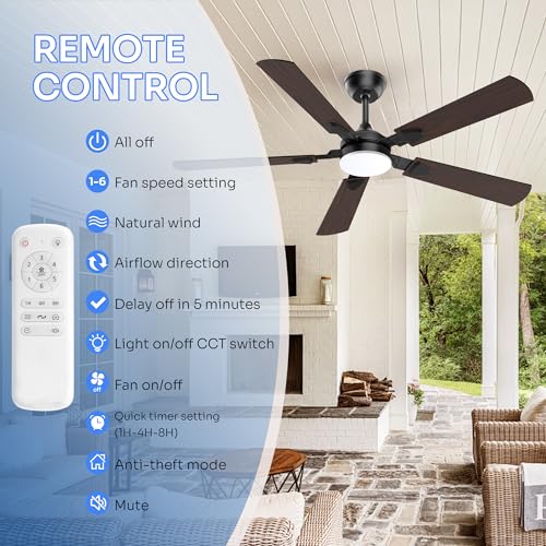 Crazypai Ceiling Fans with Lights, 52 Inch Modern Ceiling Fans with Lights and Remote Control, DC Reversible Motor, Noiseless, 3CCT, Ceiling Fan for Bedroom, Living Room, Apartment Indoor/Outdoor Use thumbnail 7