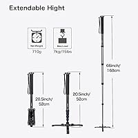 Vista 3 de Koolehaoda Monopod de cámara extensible con base de soporte de trípode plegable, aleación de aluminio, monopod de viaje portátil ajustable de 20-66