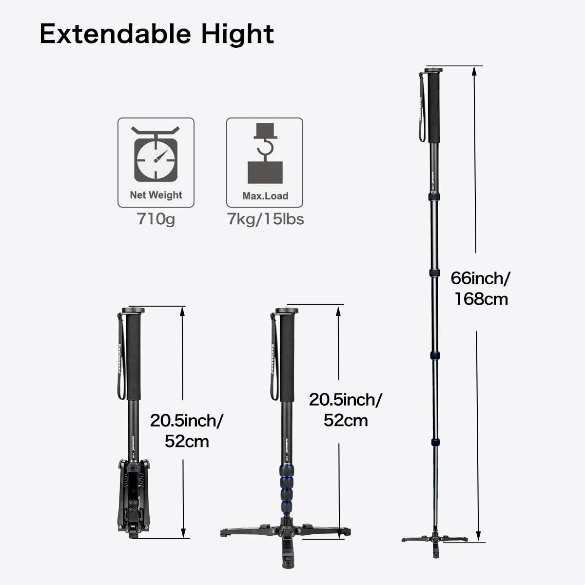 Koolehaoda Aluminum Camera Monopod & Alpenstock With Handle, 5-Legs Sections,12KG / 26.4 Lbs Load Capacity