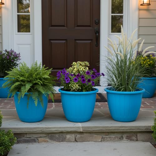 Image of Go Hooked Sunshine Flower Pot /Planters for Home Decor, Plastic Pots for Gardening /Home, Flower Pots Indoor-Outdoor & Planter for Plants (Blue) (Pack of 3)