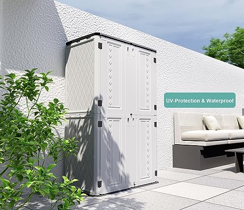 Image of Outdoor Storage Shed,KINYING Outdoor Storage Cabinet Waterproof with Double Doors,52 Cu.ft Resin Vertical Tool Shed for Garden,Patio,Backyard,4x2.5x6.6 FT