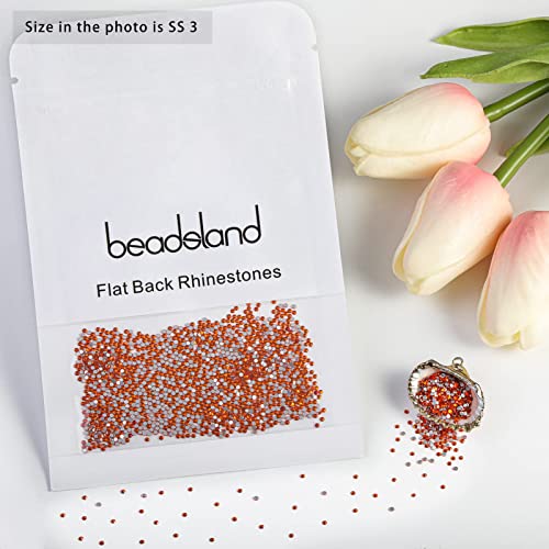 Image of Beadsland 2880pcs Flat Back Crystal Rhinestones Round Gems for Nail Art and Craft Glue Fix, Orange,SS3,1.2-1.4mm