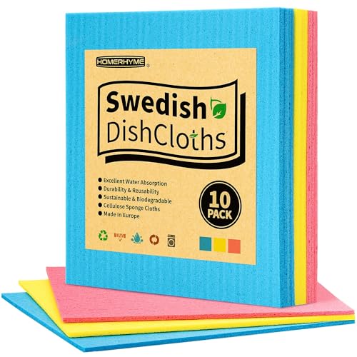 HOMERHYME Swedish Dishcloths for Kitchen 10 Pack Multicolor Dish Cloth Absorbent Dish Towels for Kitchen Multipurpose Cellulose Sponge Cloths Reusable Paper Towels for Home & Kitchen