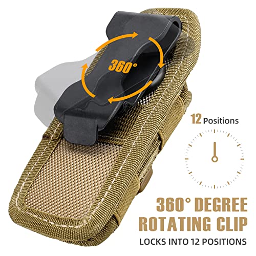 LIVANS Tactical Flashlight Pouch Holster, Rotatable Flashlight Holder Belt Clip Tactical Torch Carry Case with 360 Degree Carabiner Reel Clip Khaki - Thumbnail 2