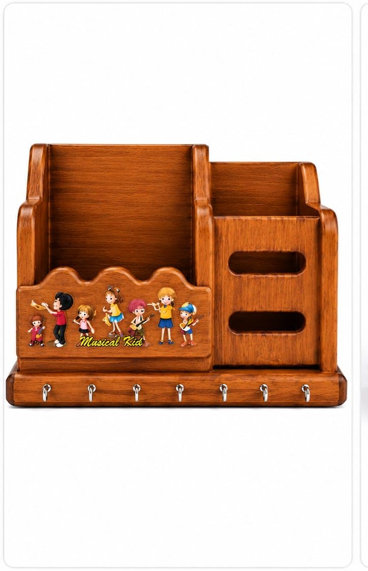 Wooden Home Decorative & Mobile Storage Box Key Holder | Key Holder for Wall Decor Stylish | Key Stand for Decor Home | 7 Stainless Steel Hooks (Pack of 1)-image-15