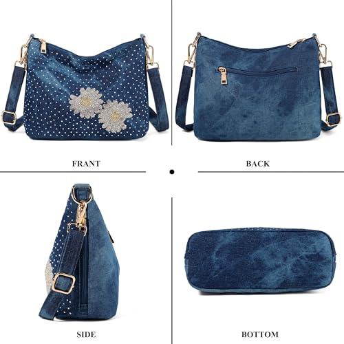 Denim Handbags for Women Top Handle Jean Purses and Handbags Denim Purse with Rhinestones2