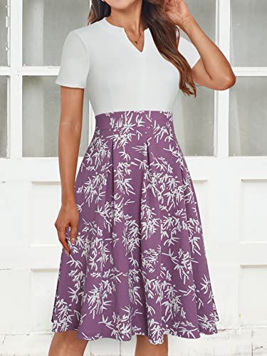 Image of YATHON Womens Elegant Print Notched Neck Slant Pocket Pleated Hem Casual A-Line Dress